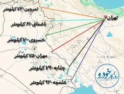 مسافت تهرانی‌ها با مرزهای ۶ گانه اربعین + جدول